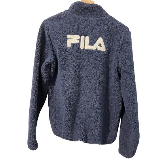 Fila Womens Navy Blue Zip Up Logo Sherpa Size Medium - Picture 4 of 4